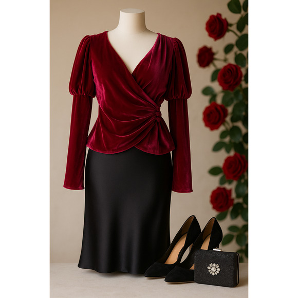 Cinq à Sept Theo Velvet Puff Sleeve Wrap Top Fuschia Sz S Silk Rayon Blend NWT - Picture 1 of 11